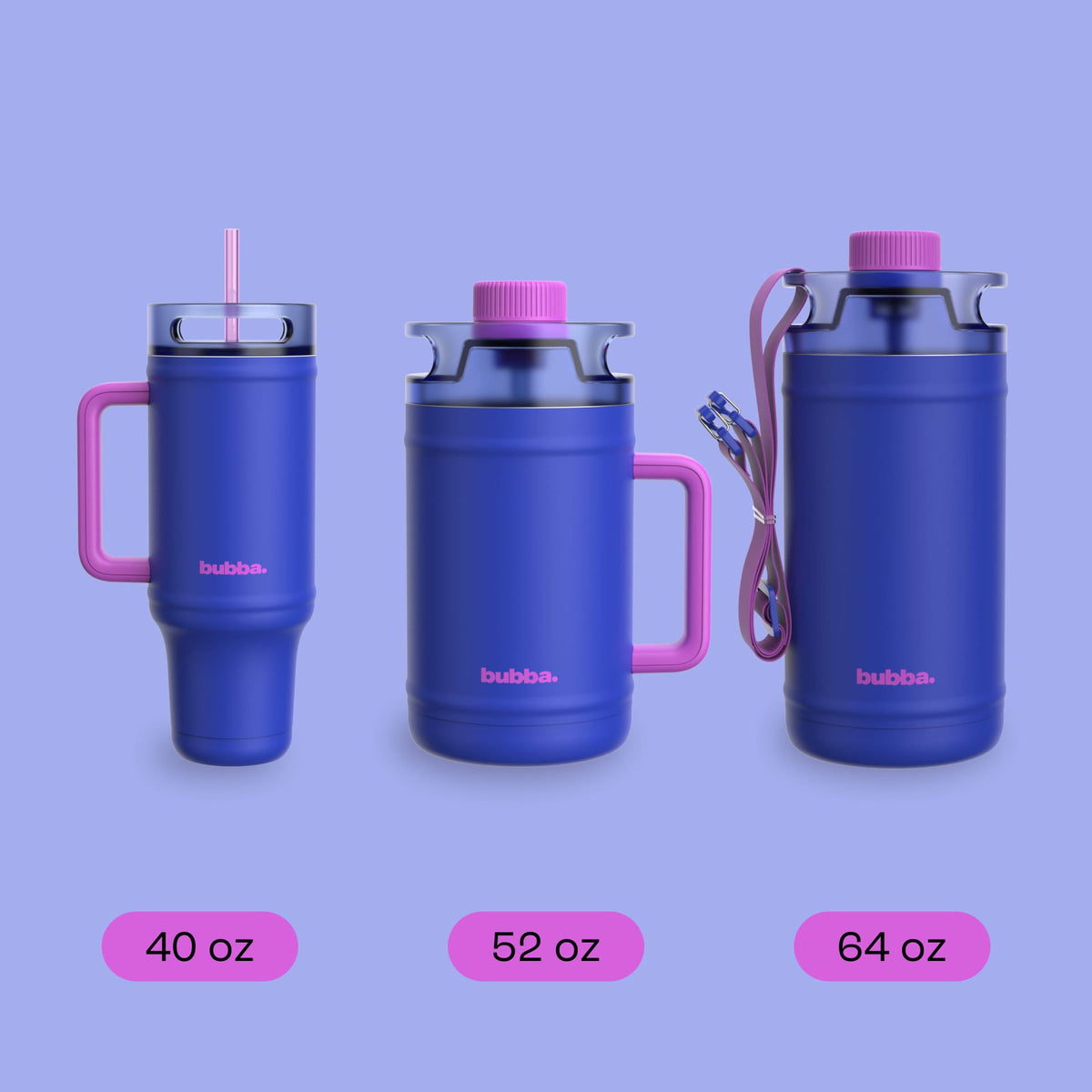 Bubba 52oz DualSip Insulated Stainless Steel Water Keg with Built-In Straw and Drink Opening and Side Handle, Moodbooster Purple/Blue
