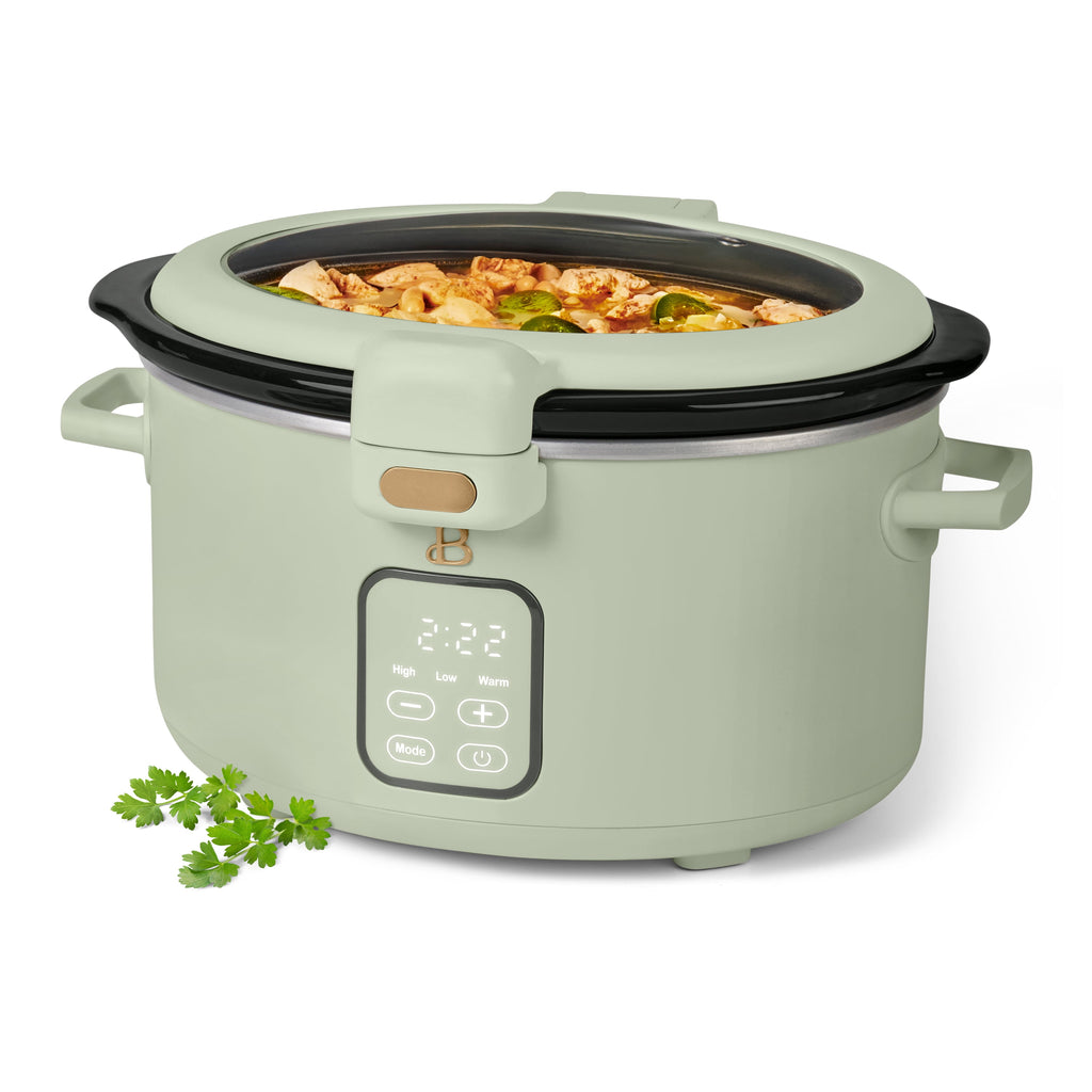 Beautiful 4 Qt Digital Slow Cooker with Hinged Locking Lid, Thyme Green by Drew Barrymore