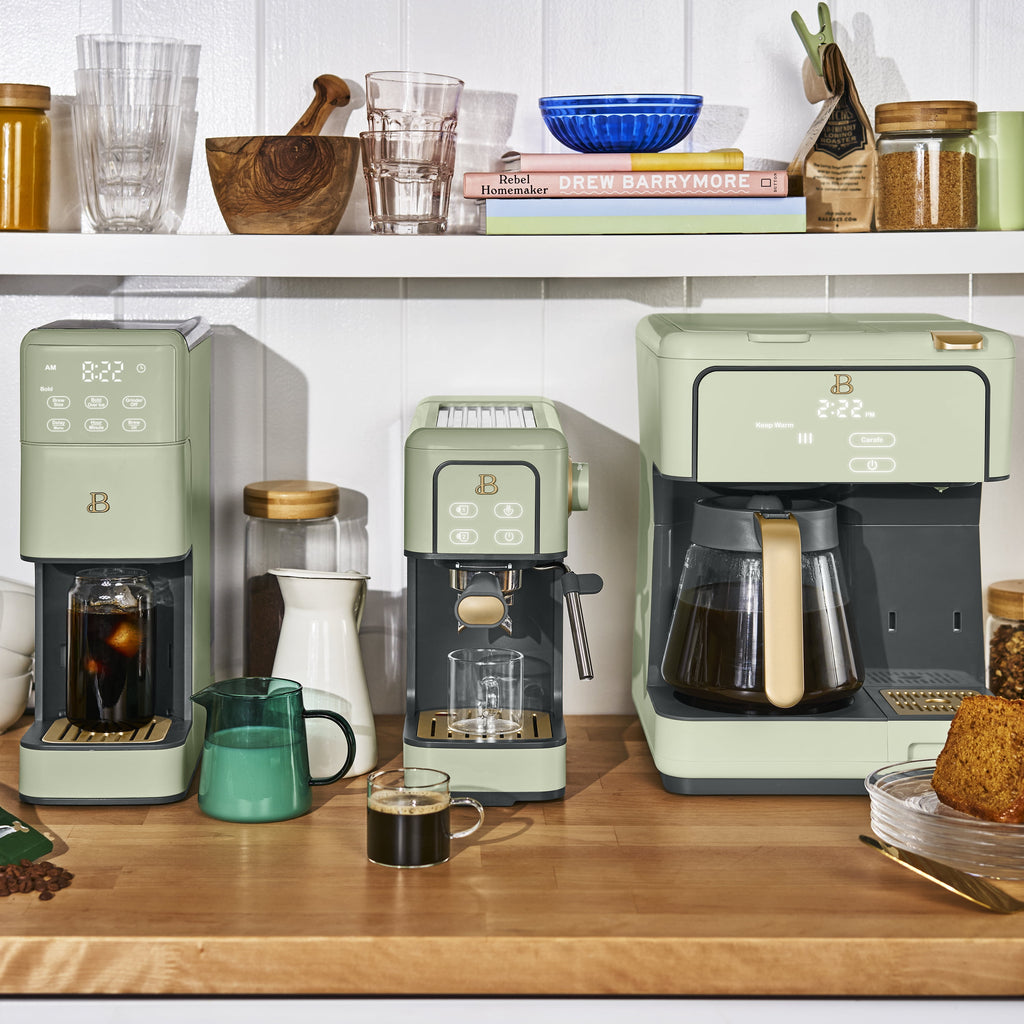 Beautiful by Drew Barrymore Multi-Brew 12-Cup Programmable Drip & Single-Serve Coffee Maker, White Icing