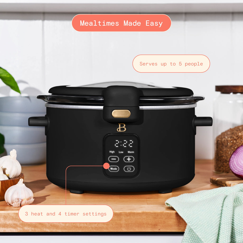 Beautiful 4 Qt Digital Slow Cooker with Hinged Locking Lid, Thyme Green by Drew Barrymore