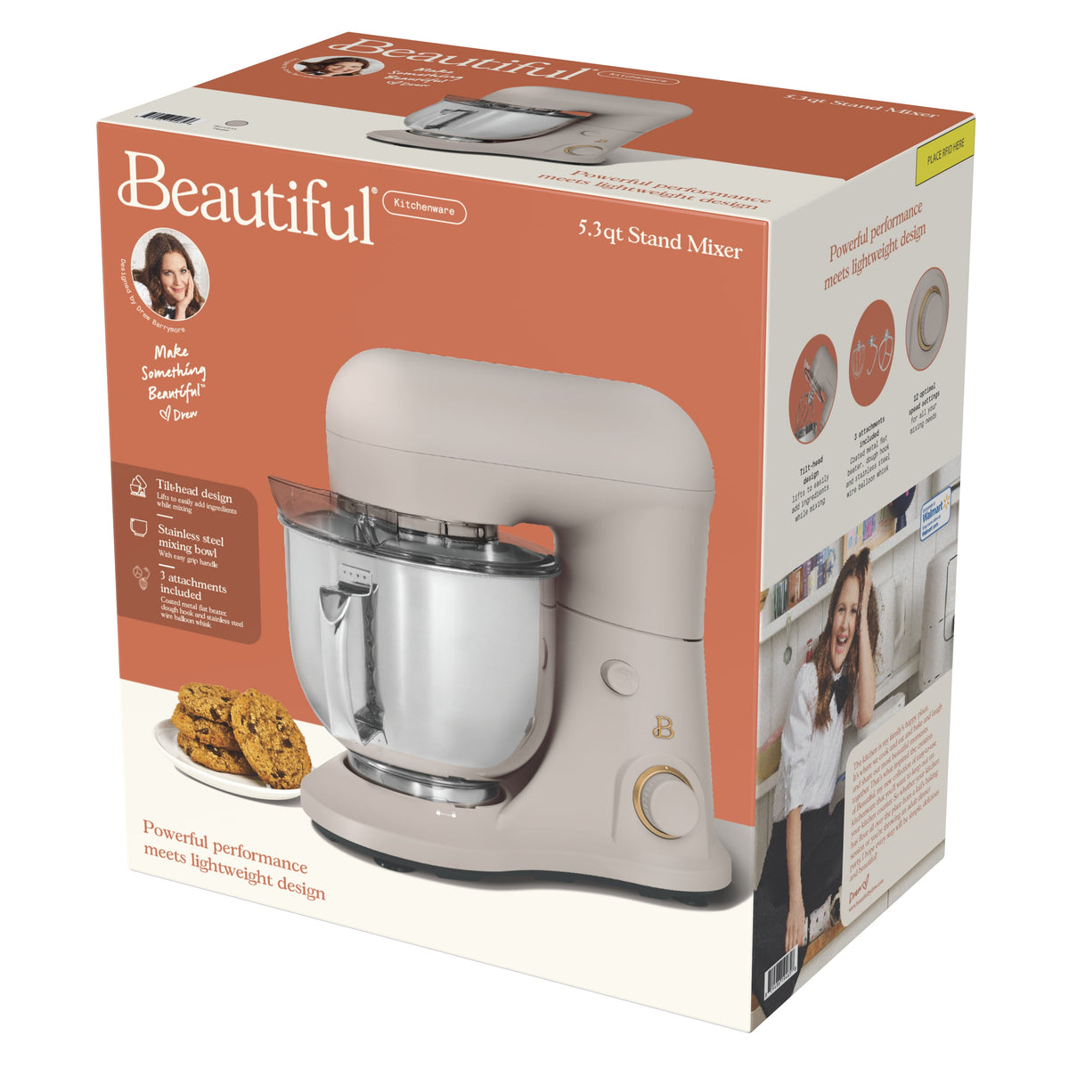 Beautiful 5.3 Qt Stand Mixer, Lightweight & Powerful with Tilt-Head, Chocolate by Drew Barrymore