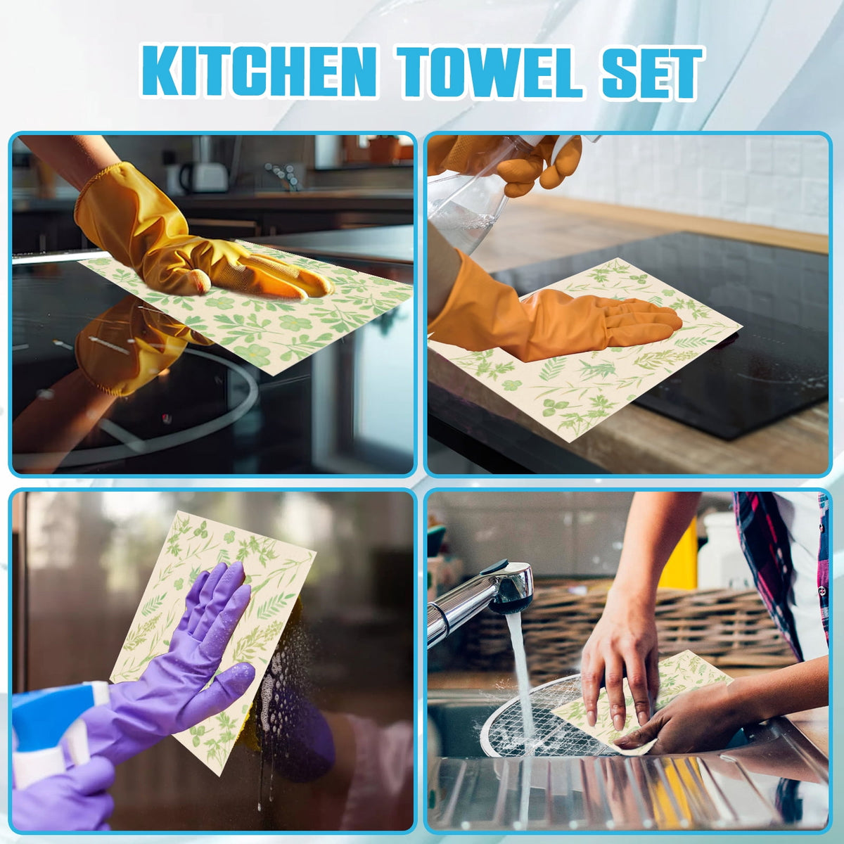 10 Pcs Swedish Dishcloths Reusable Kitchen Dish Towels Absorbent Dishcloths Washable Cellulose Sponge Cloths Quick Drying Cleaning Cloths Soft Kitchen Dish Cloth, 7.7 x 6.7in