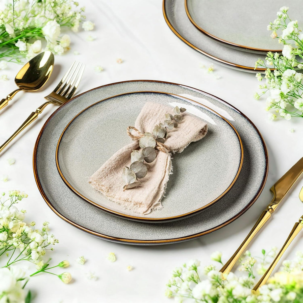 AmorArc Ceramic Plates Set of 6, 8.5 Inch Handmade Reactive Glaze Stoneware Plates set for Dessert, Salad, Appetizer, Dinner, Microwave & Dishwasher Safe, Scratch Resistant-Gade Green