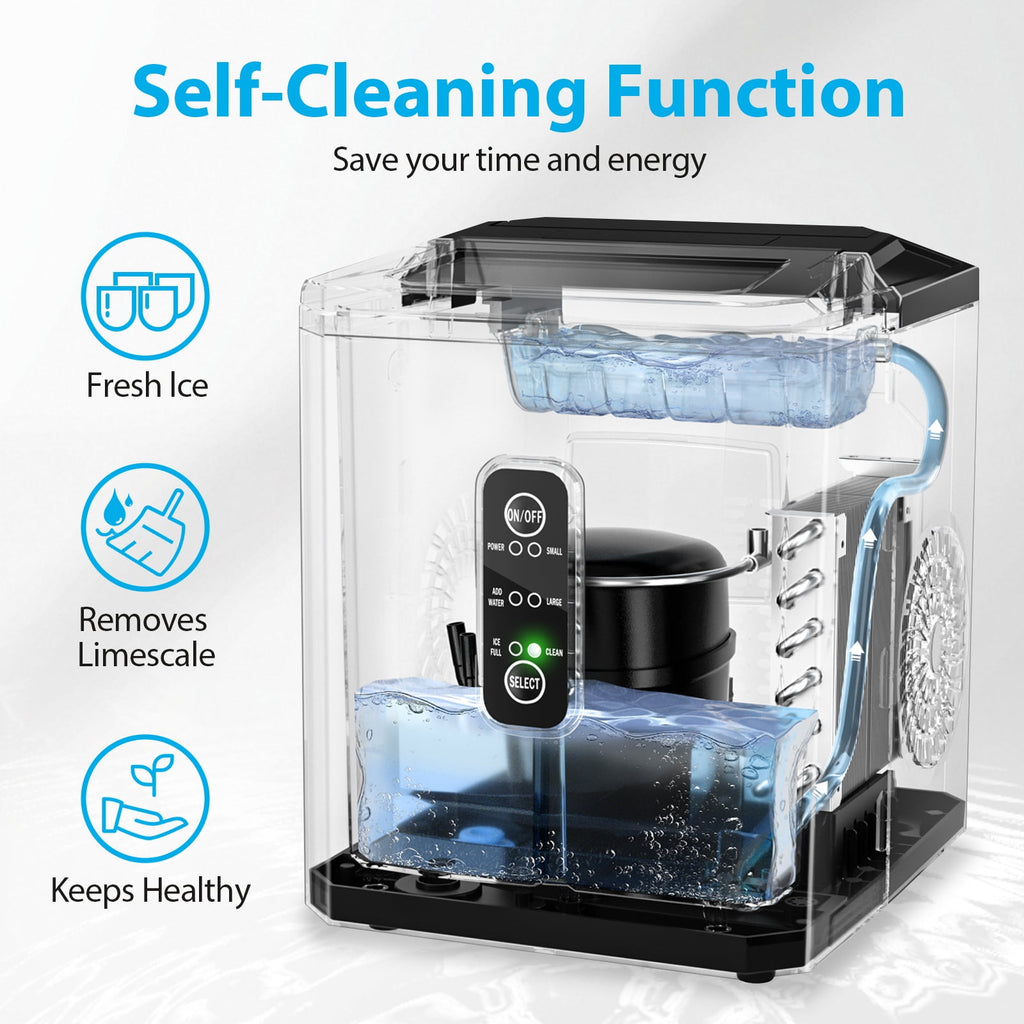 Aeitto Bullet Ice Maker Countertop, 26lbs in 24Hrs, Portable Ice Maker Machine with Self-Cleaning Function,Selectable Ice Size,Ice Machine for Home/Kitchen/Bar