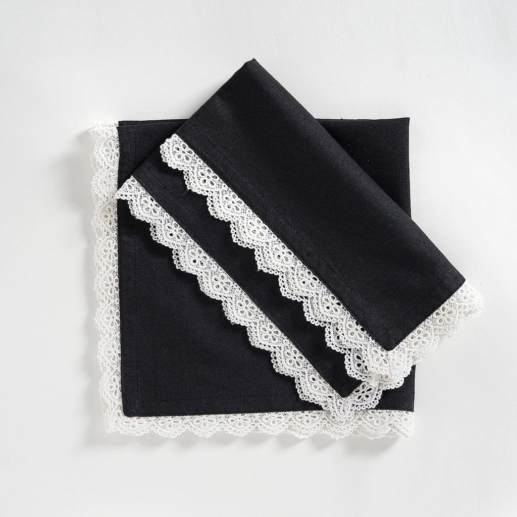 Fingercraft Cloth Napkin, Soft Quality Cotton Linen Blend Fabric, Dinner Napkins with Premium White Lace, 6 Pack, 20”x20” Aqua