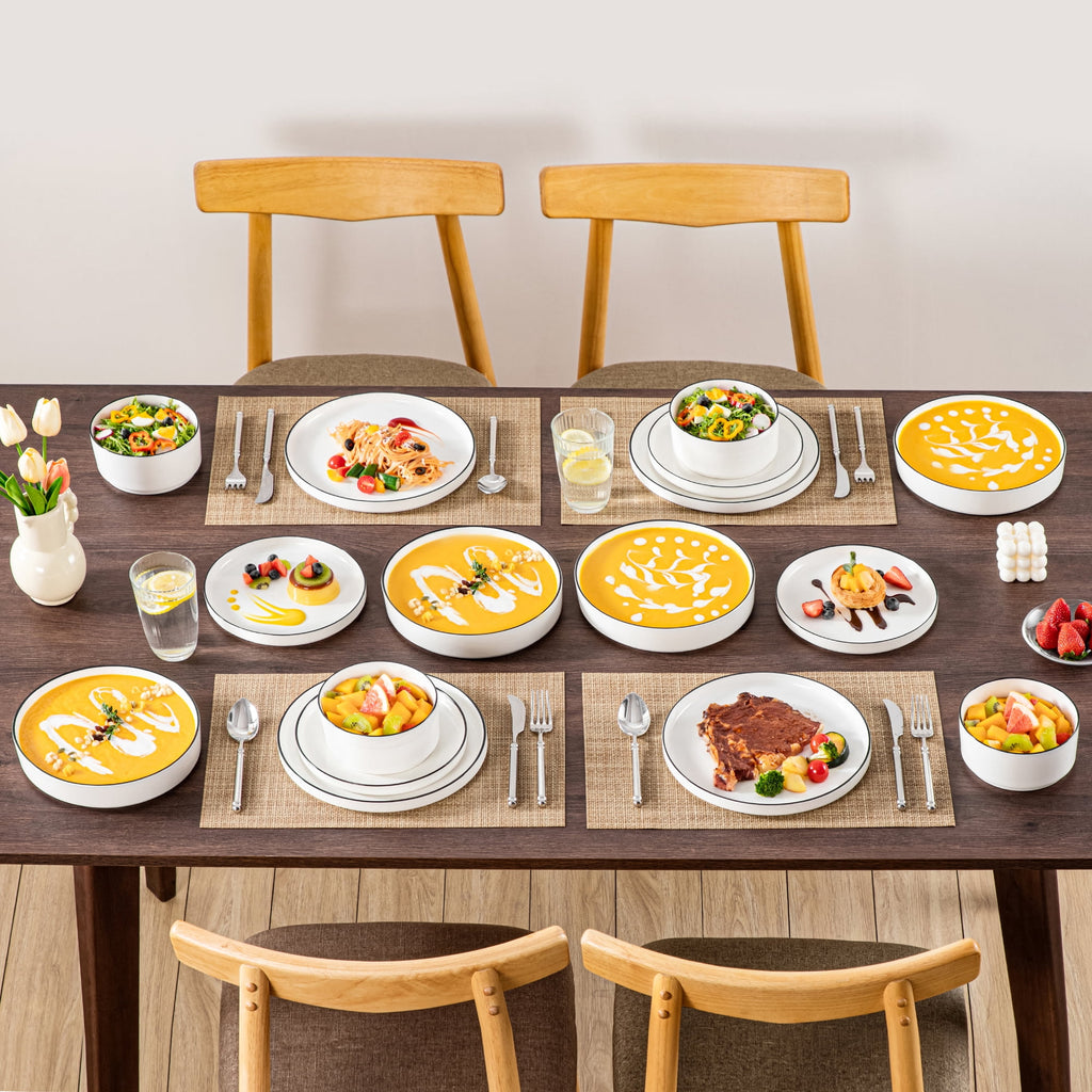 Vancasso 16 Pcs Dinnerware Sets, Plates and Bowls Set for 4, Ceramic Dinner Set, Scratch Resistant, White
