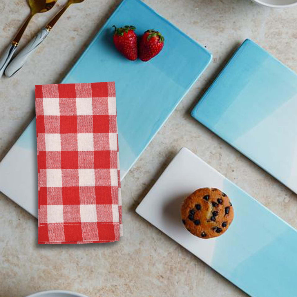 GFI LINEN CLUBS 100% Cotton Gingham Cloth Dinner Napkins, 18 x 18 in, Set of 12, Blue & White
