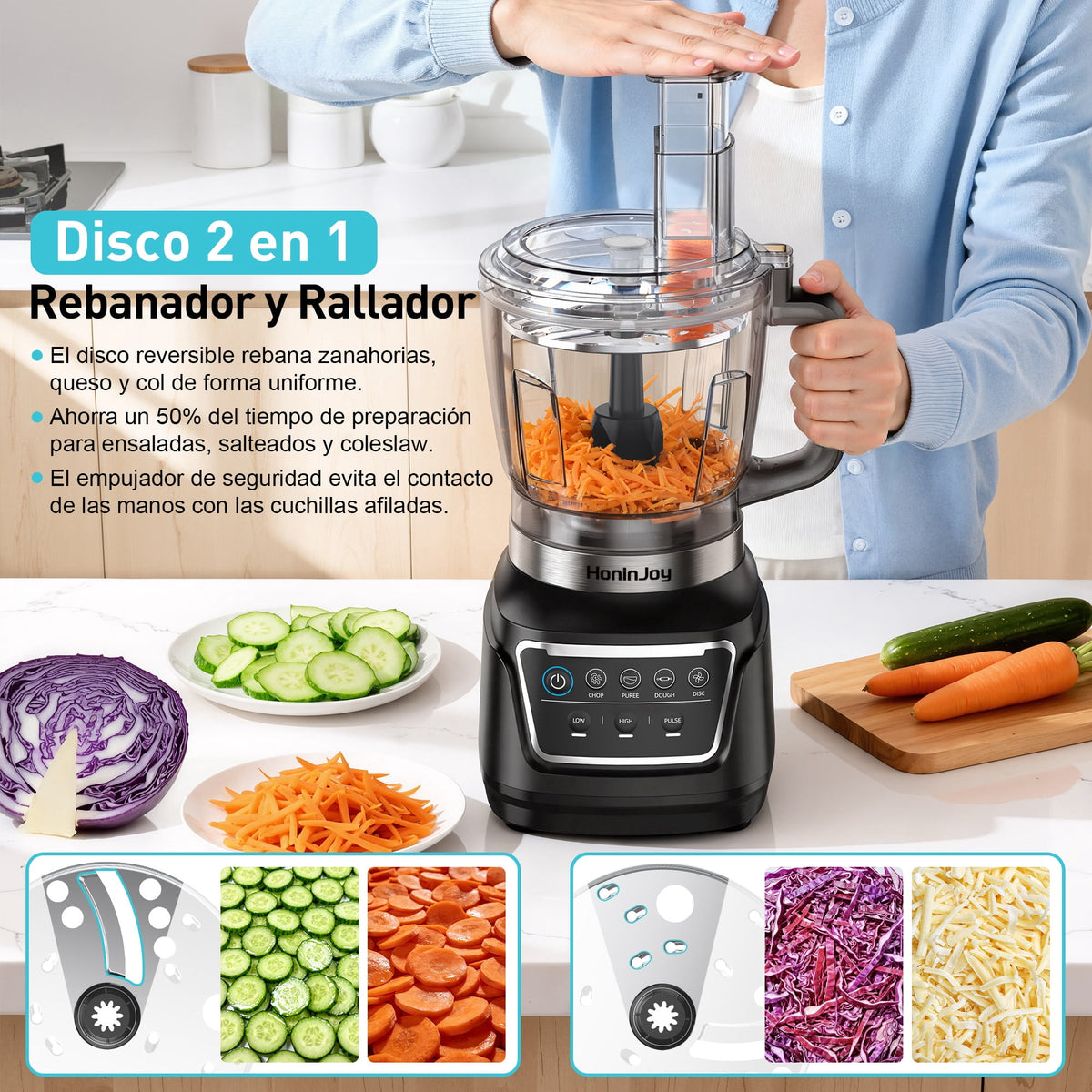 HoninJoy All-in-One Blender & Food Processor, 4 Preset Auto-iQ Programs, Best for Smoothies,Cookie Dough, Salsas, Cole Slaw & More