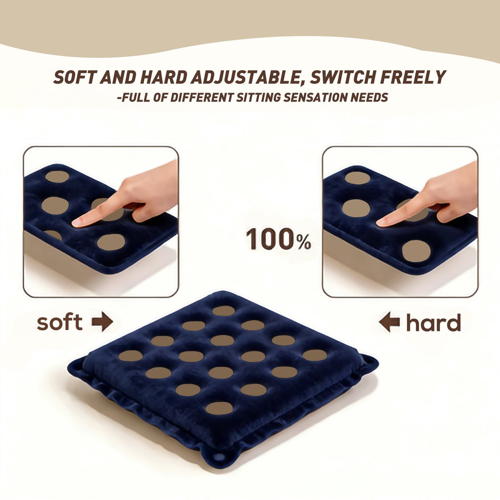 2 Pack Inflatable Seat Cushions,Pressure Relief 16 hole breathable Cushion,for Office Chairs,Car Seats,Wheelchair waterproof Cushions,with Air Pumps,Portable and Comfortable（Flocked Navy+PVC Beige)