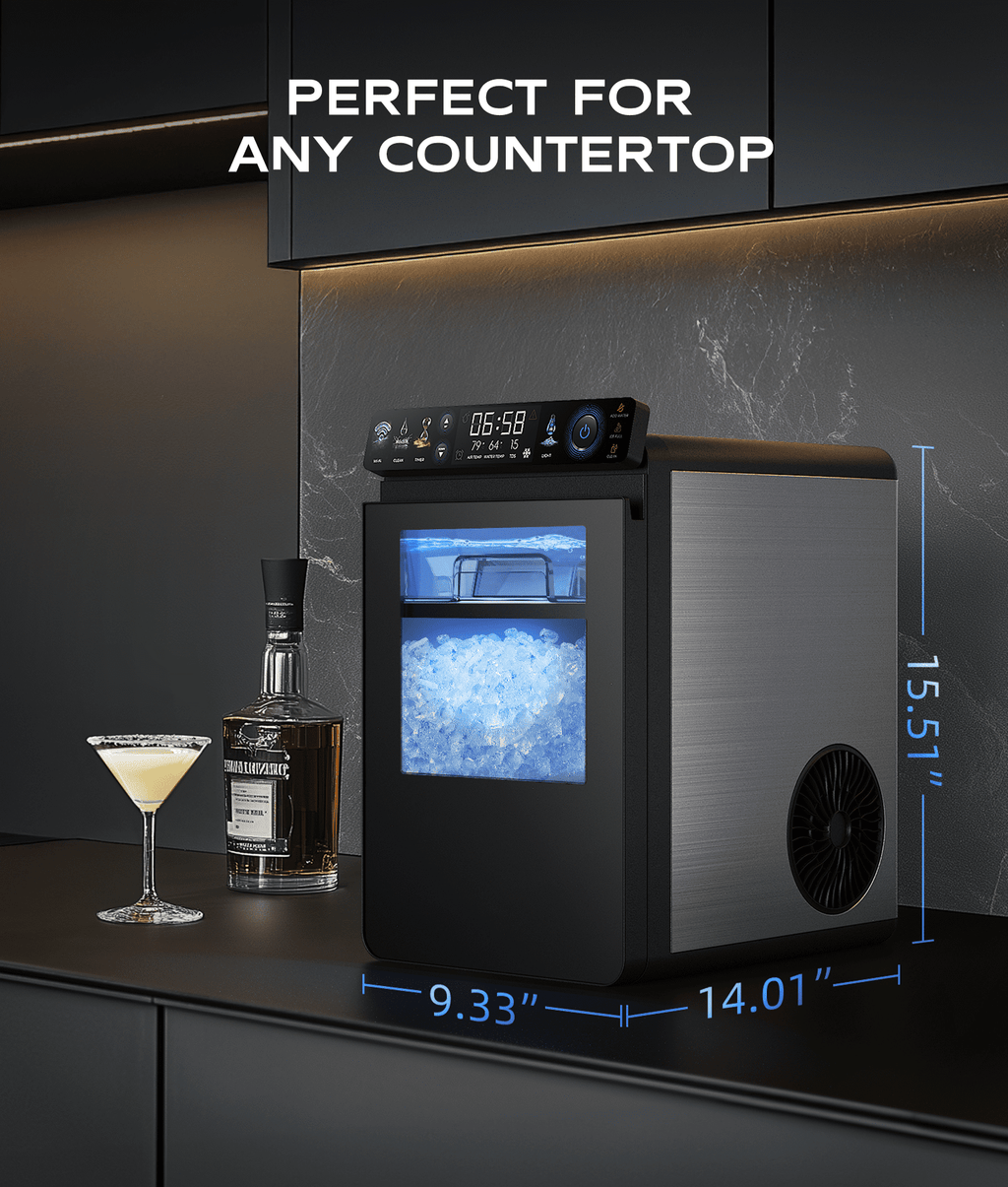 Ecozy Chillio Nugget Ice Maker Countertop with App Control, Smart Pebble Sonic Ice Machine, 44LBS/24H Soft Chewable Pellet Ice