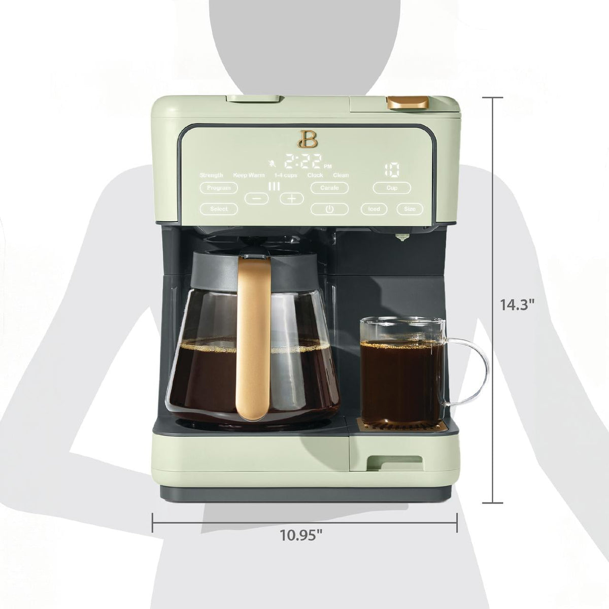 Beautiful by Drew Barrymore Multi-Brew 12-Cup Programmable Drip & Single-Serve Coffee Maker, White Icing