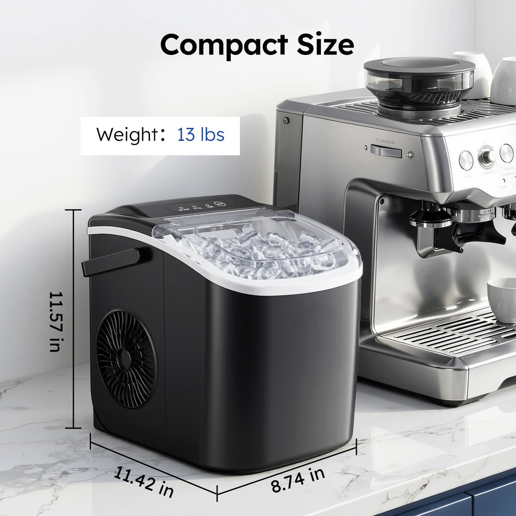 Simzlife Countertop Ice Maker, 26 Lbs/24H, 9 Bullet-Shaped Ice Cubes in 6 Minutes, Auto-Cleaning Ice Machine, Black