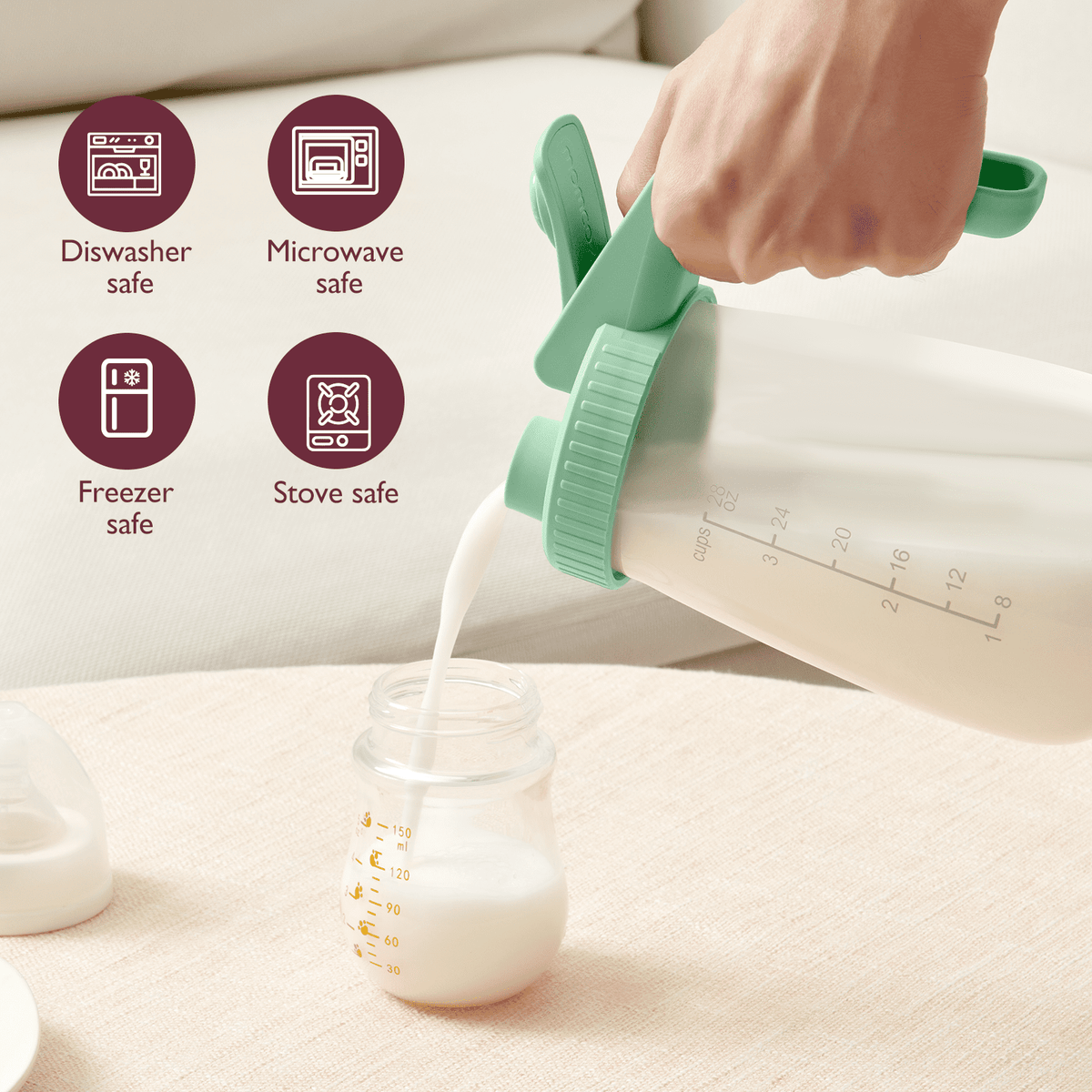 Momcozy Breast Milk Pitcher, Resistant to Heat and Cold Abrupt Temp Swings, 1 Quart Mason Jar