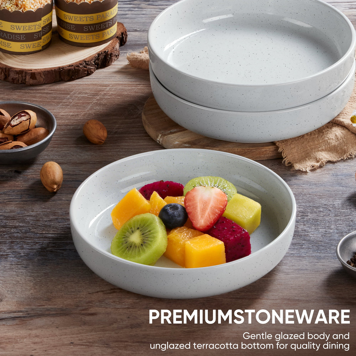 Vesteel Pasta Bowls Set of 6, 32oz Large Salad Bowl for Home Kitchen, Ceramic Serving Plates for Soup, Cereal, Fruits, Microwave & Dishwasher Safe, Speckled White