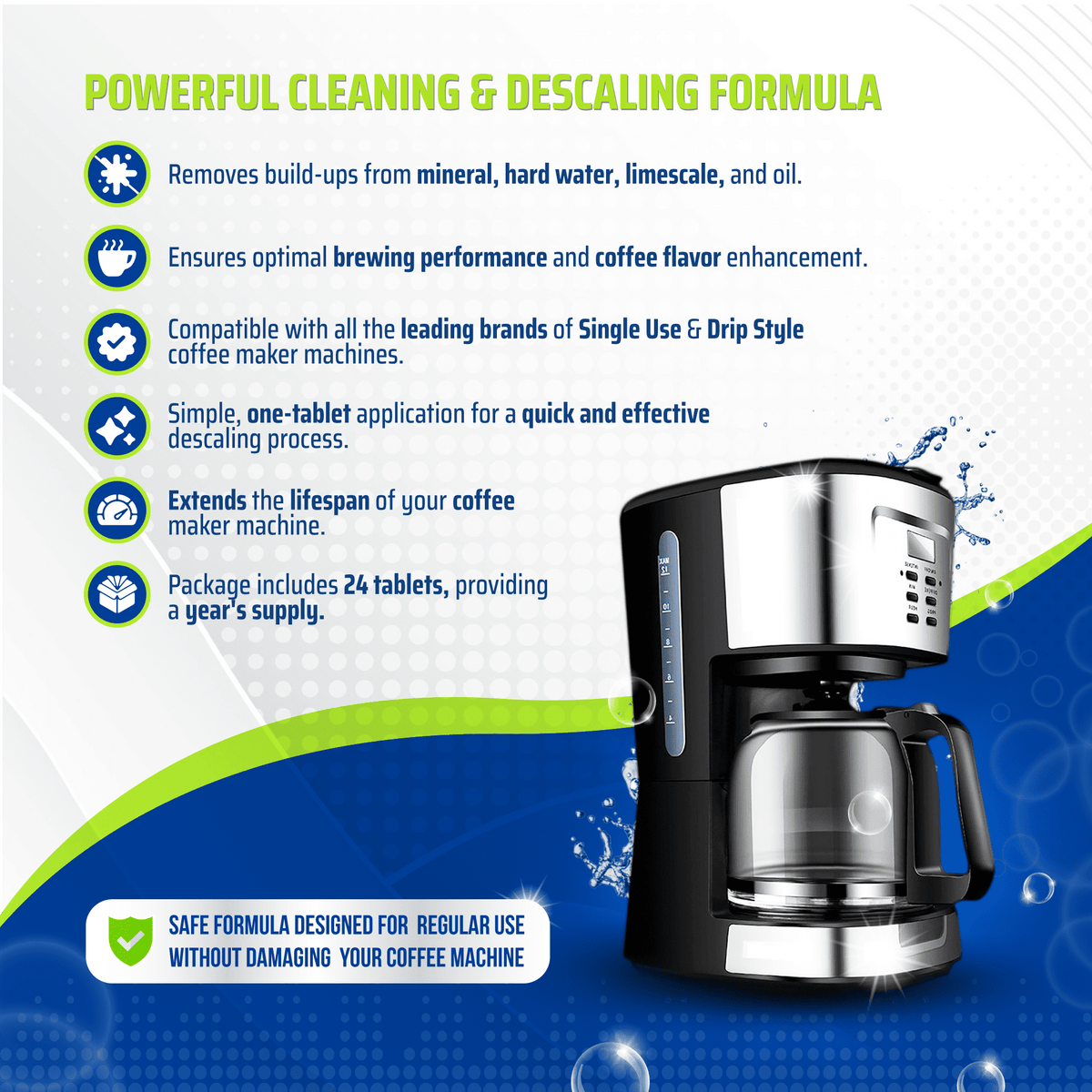 True Fresh Coffee Machine Cleaner Tablets 24 Count - Coffee Maker Cleaner and Descaler Tablets