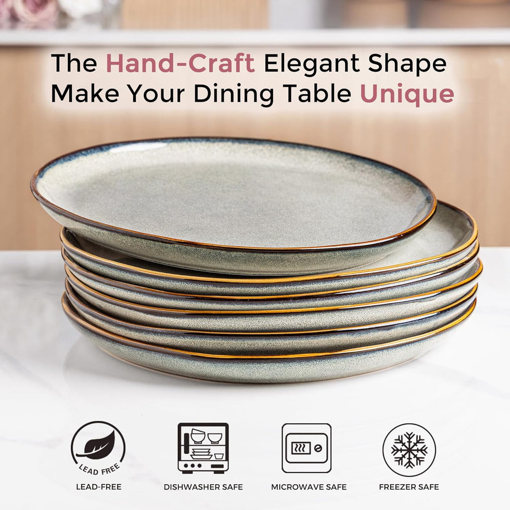 AmorArc Ceramic Plates Set of 6, 8.5 Inch Handmade Reactive Glaze Stoneware Plates set for Dessert, Salad, Appetizer, Dinner, Microwave & Dishwasher Safe, Scratch Resistant-Gade Green