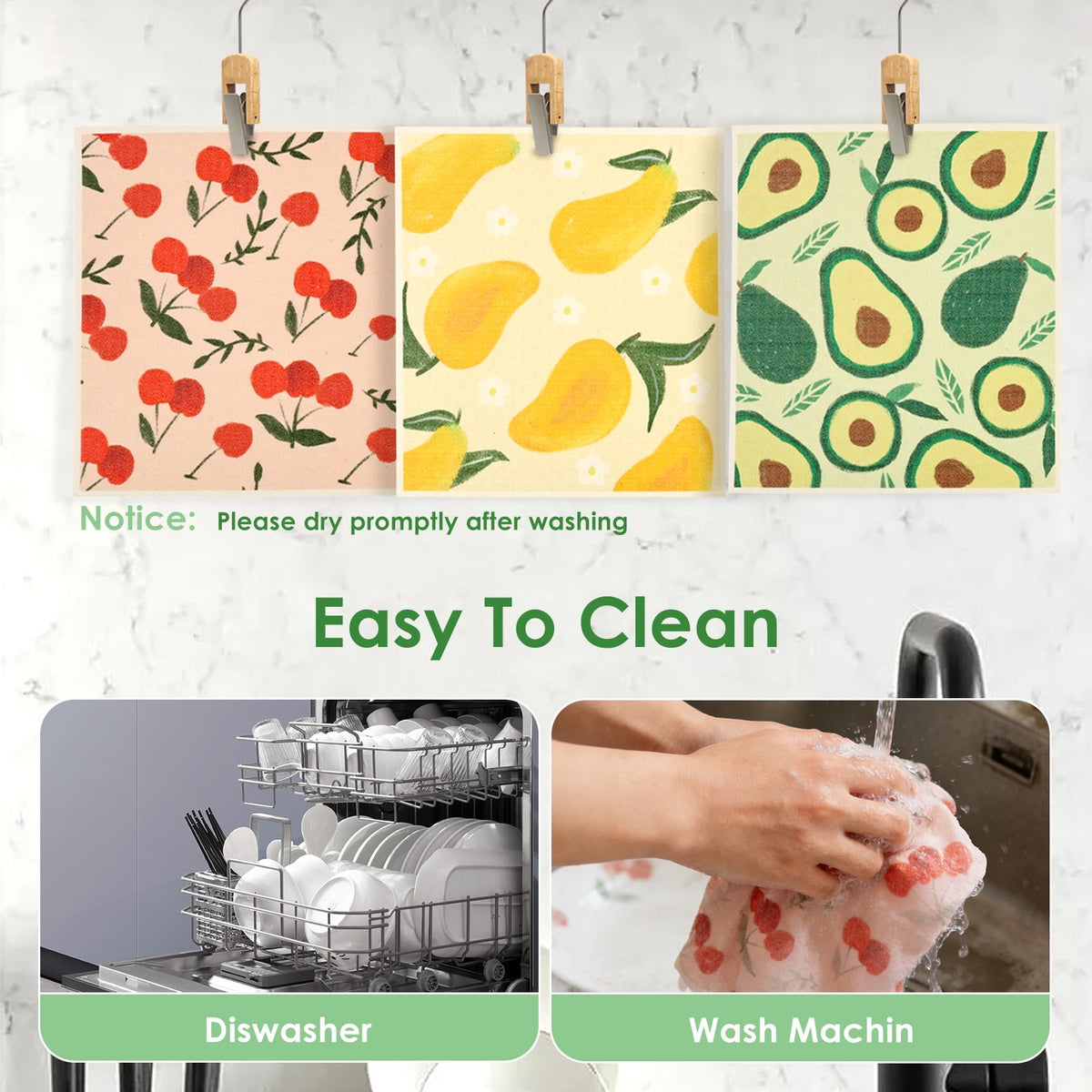 10 Pcs Swedish Dishcloths Reusable Kitchen Dish Towels Absorbent Dishcloths Washable Cellulose Sponge Cloths Quick Drying Cleaning Cloths Soft Kitchen Dish Cloth, 7.7 x 6.7in