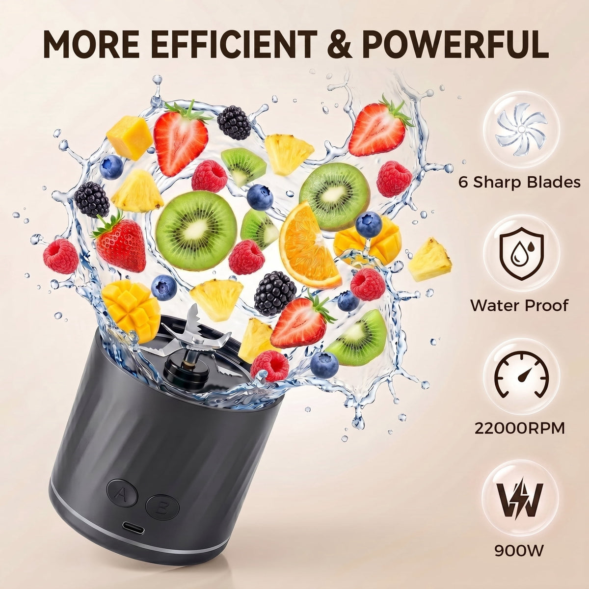 Suodoka 22oz Portable Blender for Shakes and Smoothies, BPA-Free Personal Juicer with Pulse Mode, 6-Leaf Blades & Nut Grinder Cup