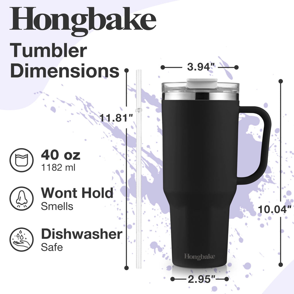HONGBAKE 40 oz Tumbler with Handle and Straw Lid, Insulated Stainless Steel Tumbler, Travel Mug Fits Cup Holder, Dusty Lavender