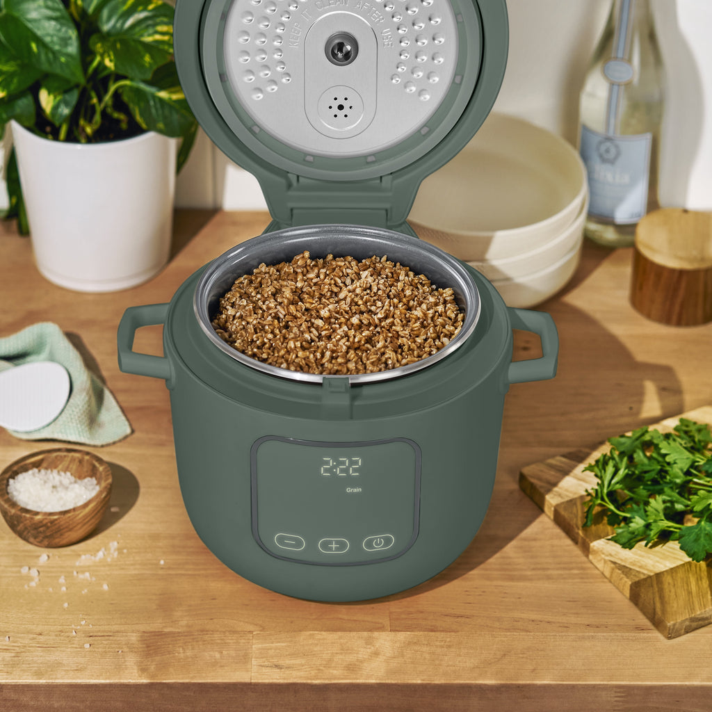 Beautiful 14-Cup Cooked, 6-Cups Uncooked Electric Rice and Grain Cooker, EverGood Ceramic Nonstick Coating, Thyme Green by Drew Barrymore