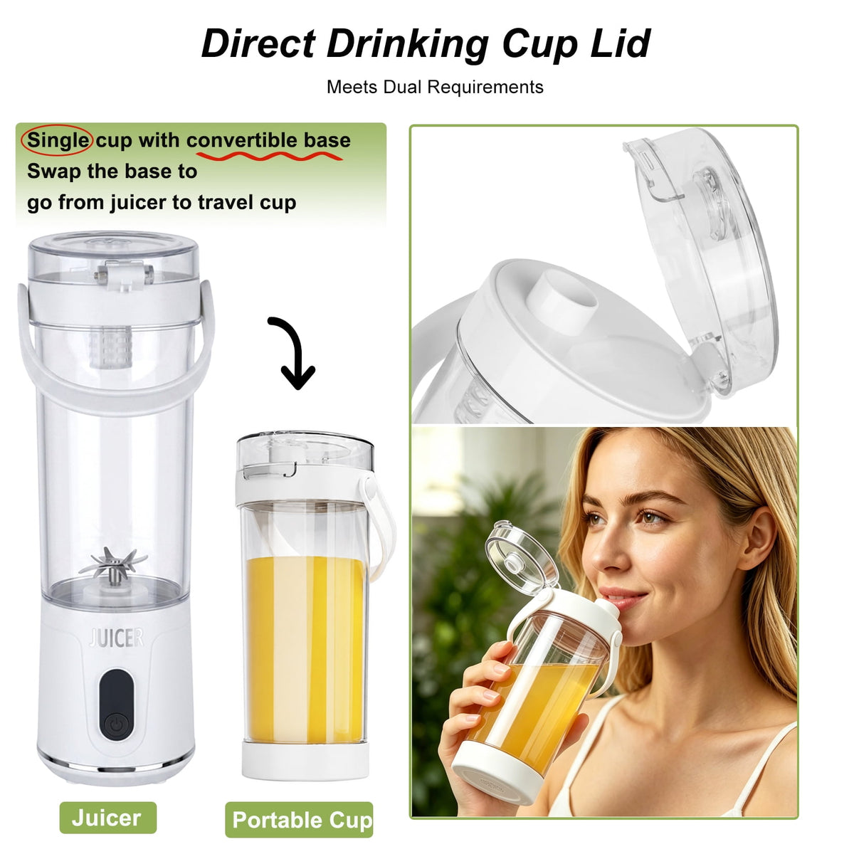 Portable Blender, 20 Oz Smoothie Blender USB Rechargeable Personal Blender for Kitchen with 12 Blades Direct-Drink Lid Cup Base
