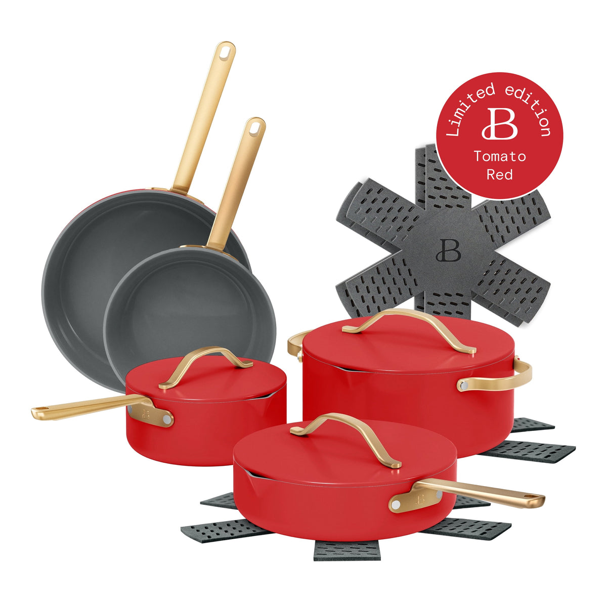 Beautiful 12-Piece Cookware Set, Pots and Pans with Strainer Lids and EverGood Ceramic Nonstick Coating, White Icing by Drew Barrymore