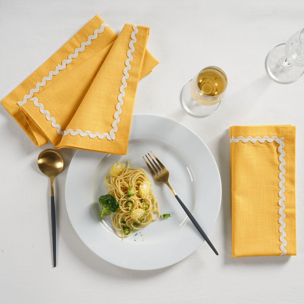Fingercraft Cloth Napkin, Soft Quality Cotton Linen Blend Fabric, Dinner Napkins with Premium White Lace, 6 Pack, 20”x20” Aqua