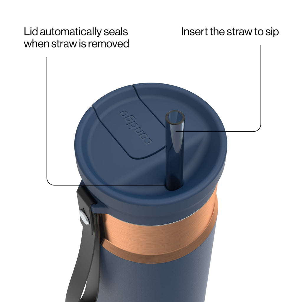 Contigo 24oz SnapSeal Insulated Stainless Steel Water Bottle with Straw, Licorice Black/Bronze