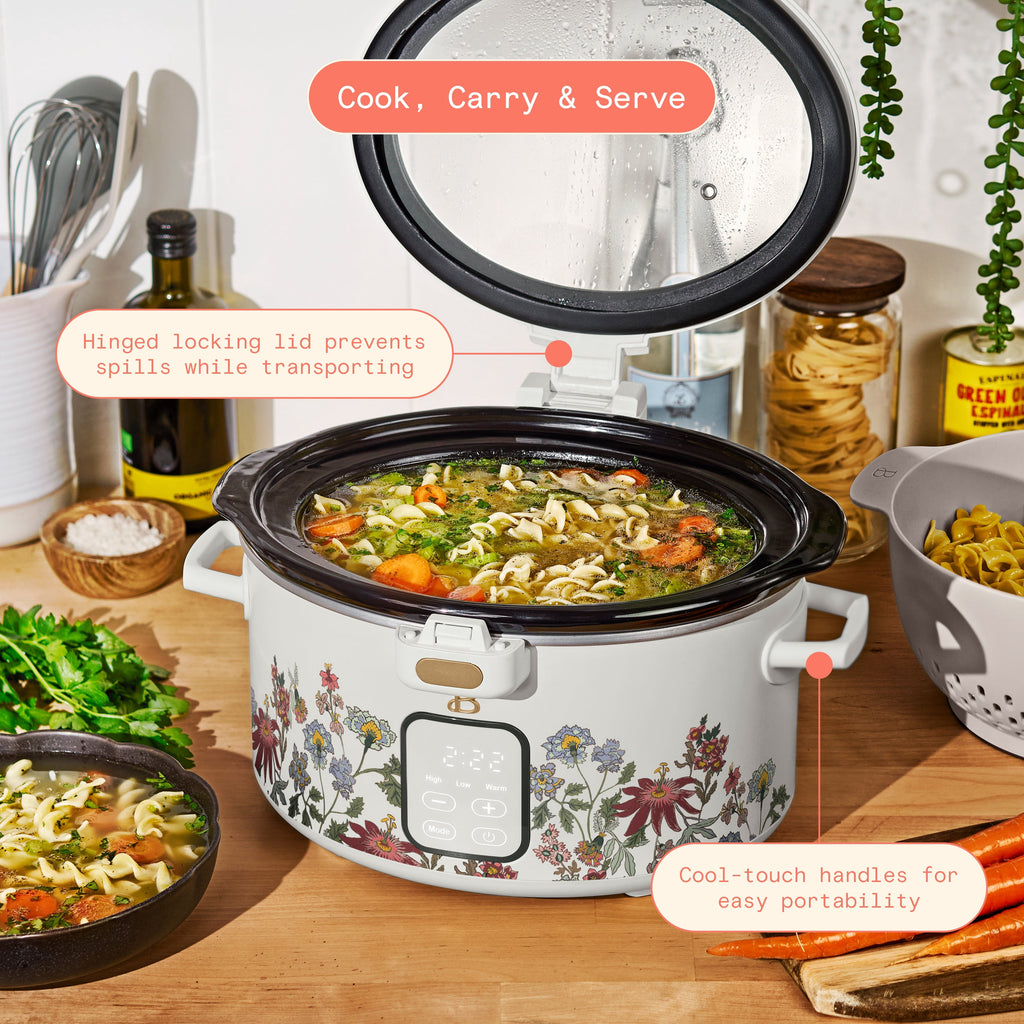 Beautiful 4 Qt Digital Slow Cooker with Hinged Locking Lid, Thyme Green by Drew Barrymore