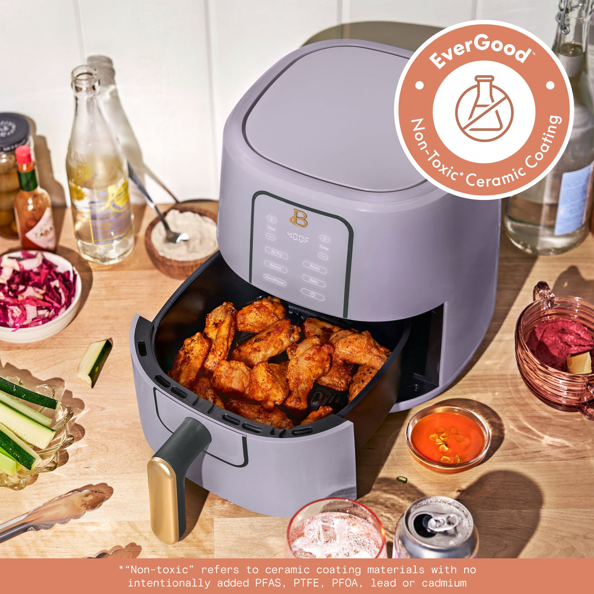 Beautiful 3 Qt Air Fryer with TurboCrisp Technology, EverGood Non-Toxic Ceramic Nonstick Coating, Chocolate by Drew Barrymore