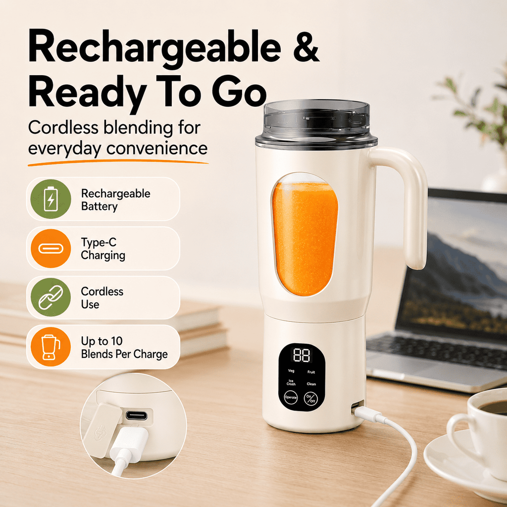 STARBIAO Portable Blender 19.6 oz Personal Juicer Cup, USB-C Rechargeable Mini Blender for Shakes & Smoothies, 12-Blade Stainless Steel, 4 Modes, Digital Display, Self-Cleaning, Beige