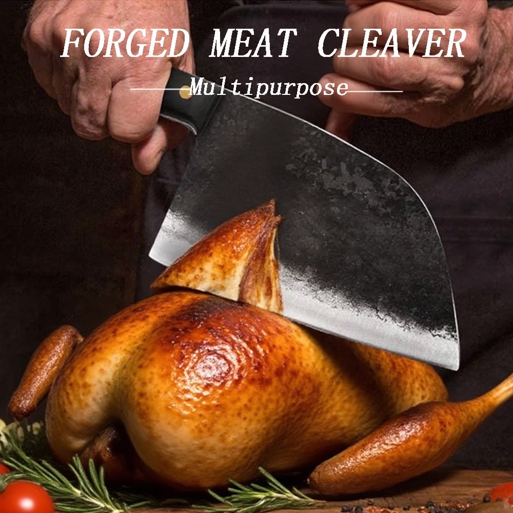 7-inch Meat Clever Knife Heavy Duty Butcher Knife High Carbon Steel Cutting Carving Knife Chef's,Chopping Knife with Leather,for Camping Hunting Outdoor