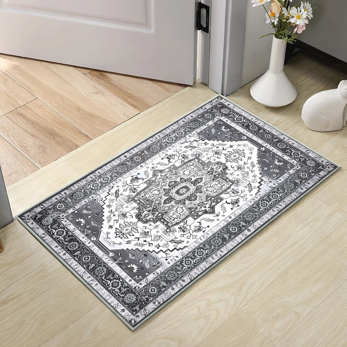 TECHVIDA Kitchen Rug Set 3 Piece,Non Slip Machine Washable Kitchen Mats, Farmhouse Hallway Doormat for Home Floor and Living Room,Gray
