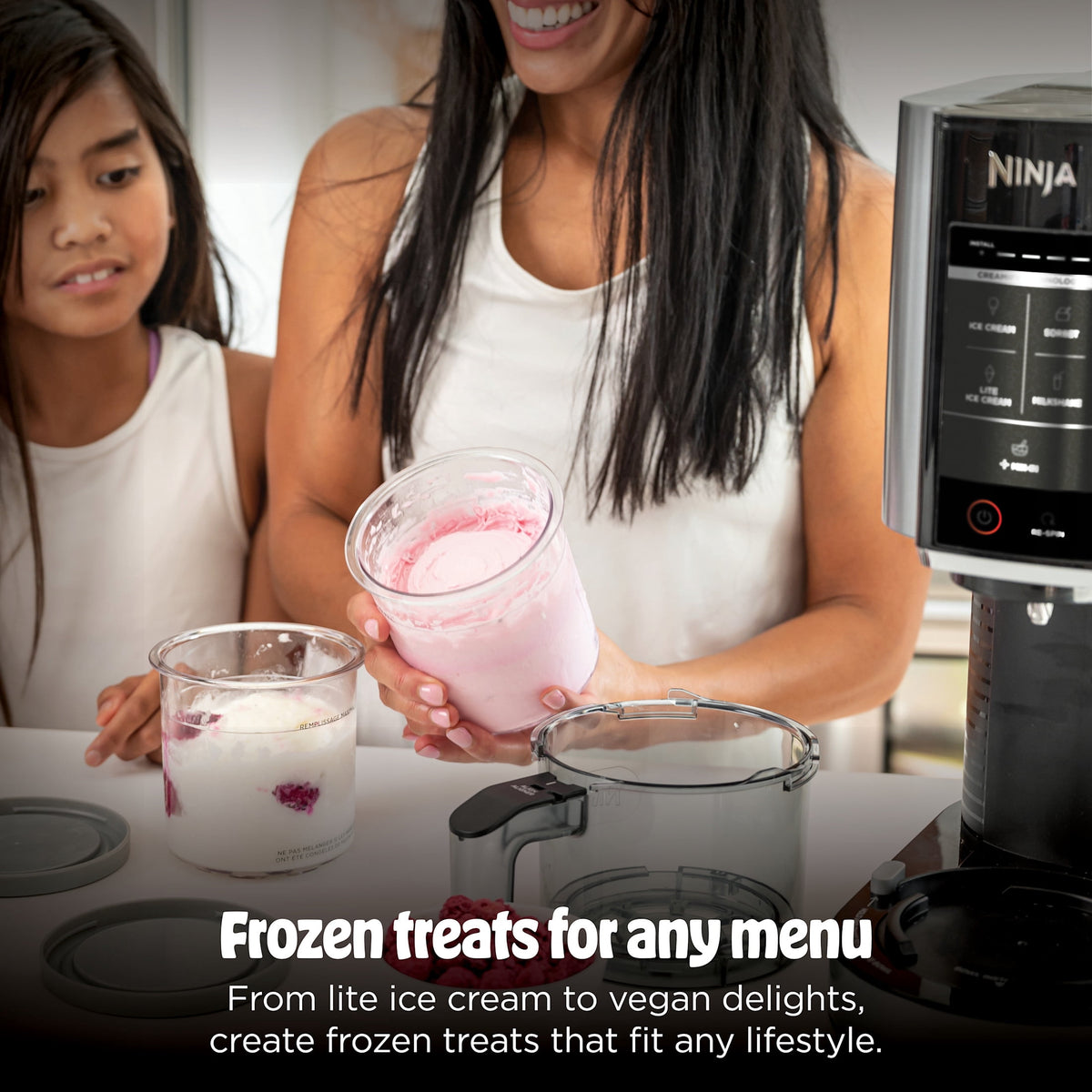 Ninja CREAMi Ice Cream Maker, for Mix-ins, Milkshakes, Sorbet, 5 One-Touch Programs, (2) 16 Oz Pint Containers & Lids, NC300WH White