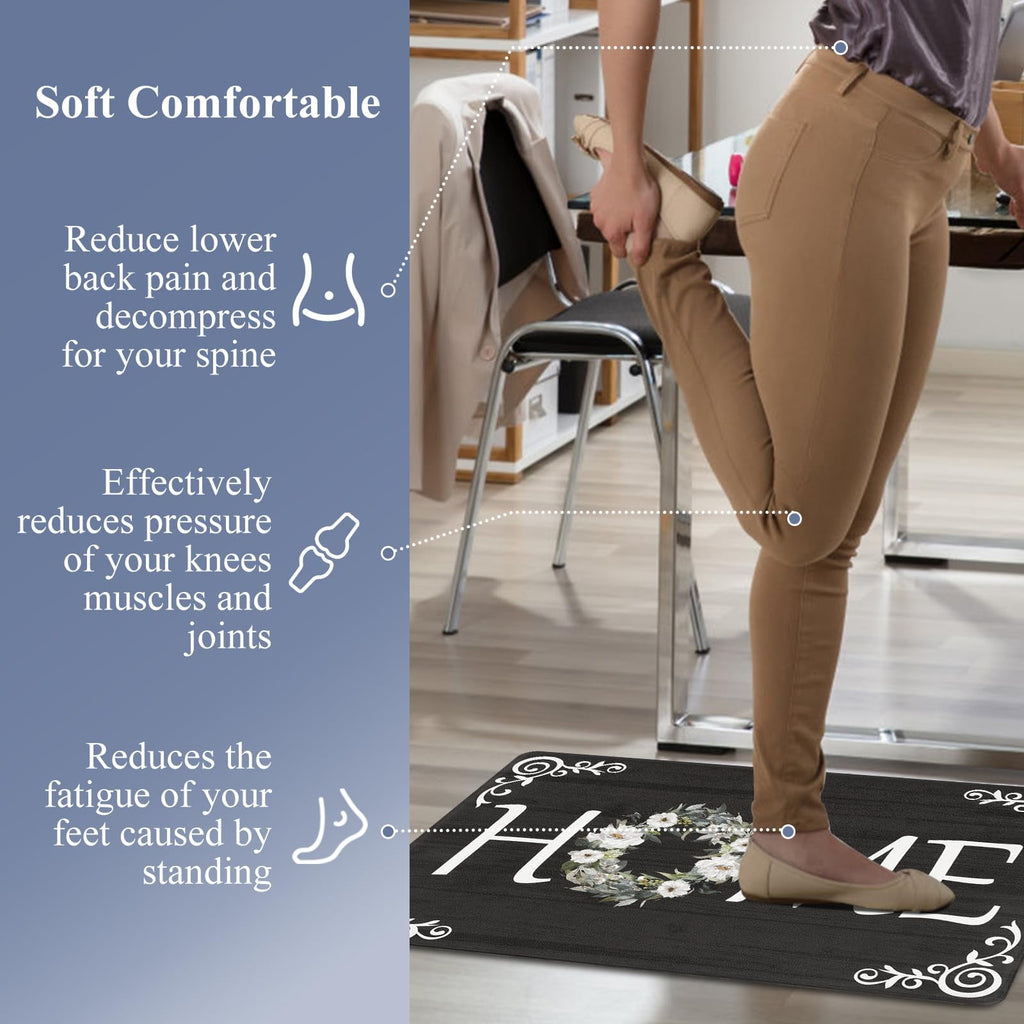 Findosom 2pcs Anti Fatigue Kitchen Rug Set,18"x30"+18"x47" Waterproof Non Slip Kitchen Runner Rug,0.4" Thick Cushioned Kitchen Floor Mats,Ergonomic Standing Mats Back Pain Relief Laundry Foam Rug