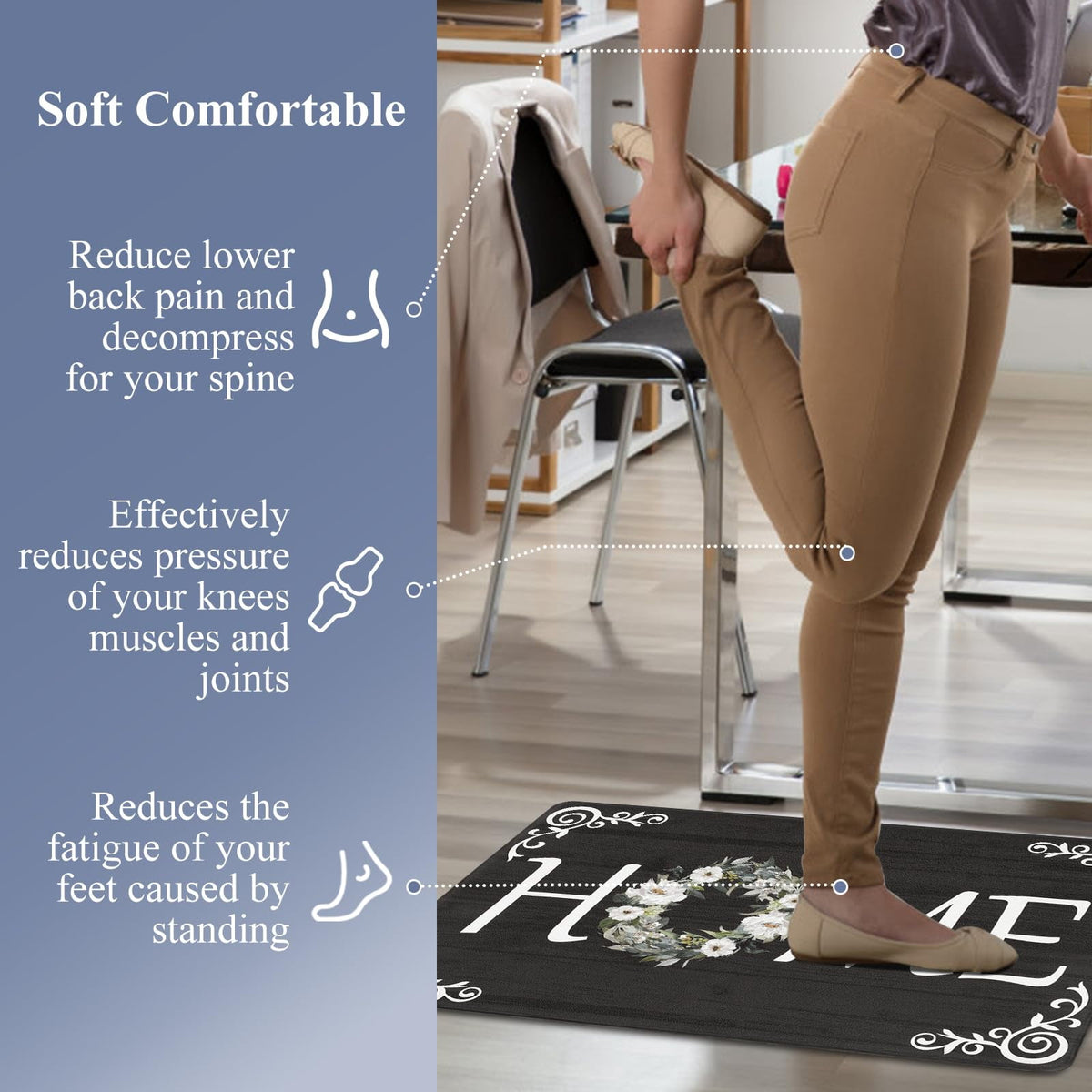 Findosom 2pcs Anti Fatigue Kitchen Rug Set,18"x30"+18"x47" Waterproof Non Slip Kitchen Runner Rug,0.4" Thick Cushioned Kitchen Floor Mats,Ergonomic Standing Mats Back Pain Relief Laundry Foam Rug