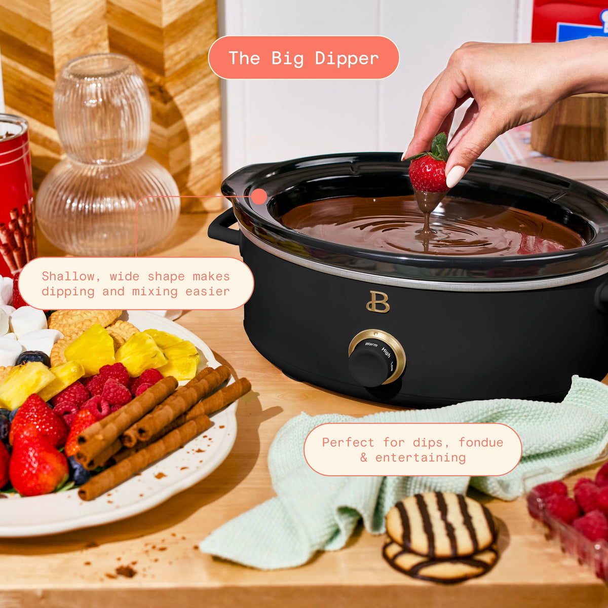 Beautiful 2.5 Qt Dip and Serve Manual Slow Cooker, Chocolate by Drew Barrymore