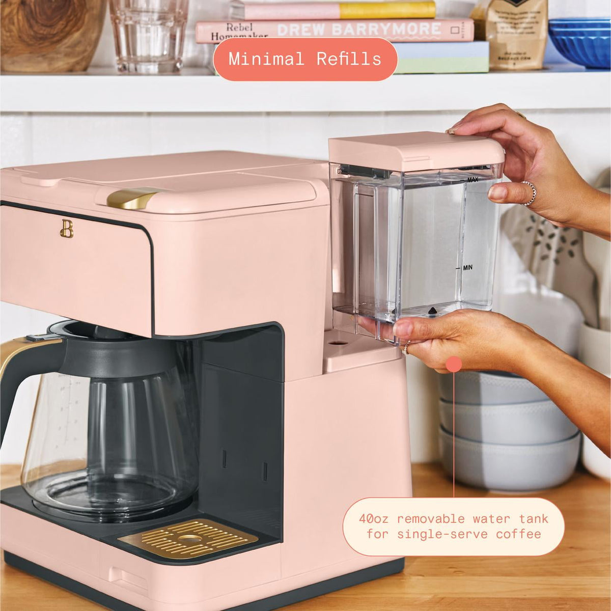 Beautiful by Drew Barrymore Multi-Brew 12-Cup Programmable Drip & Single-Serve Coffee Maker, White Icing