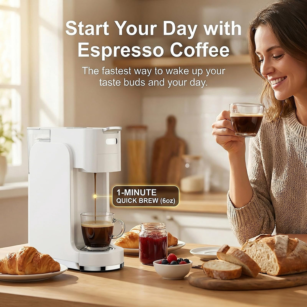 GVODE 4-in-1 Single Serve Coffee Maker, 3-Second Heat-Up, 20 Bar Hot and Iced Espresso Machine, White