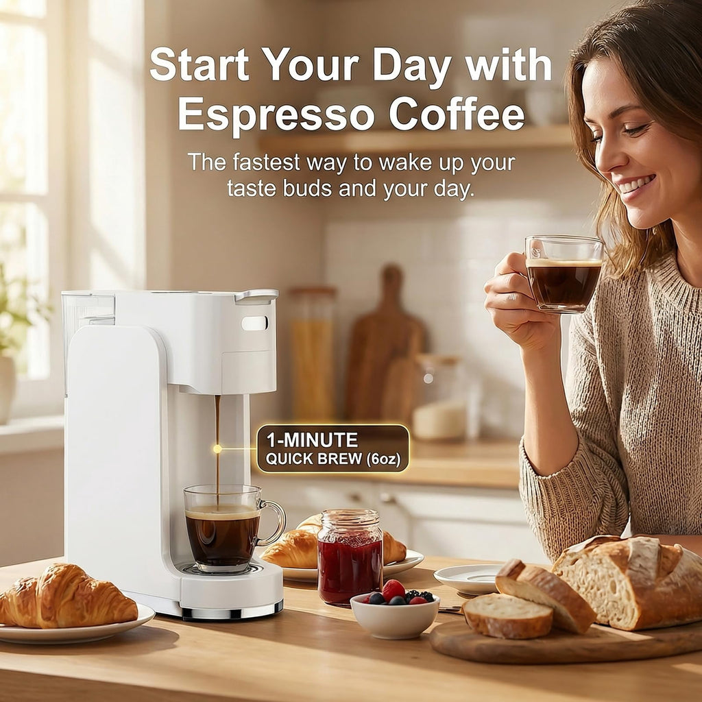 GVODE 4-in-1 Single Serve Coffee Maker, 3-Second Heat-Up, 20 Bar Hot and Iced Espresso Machine, Black