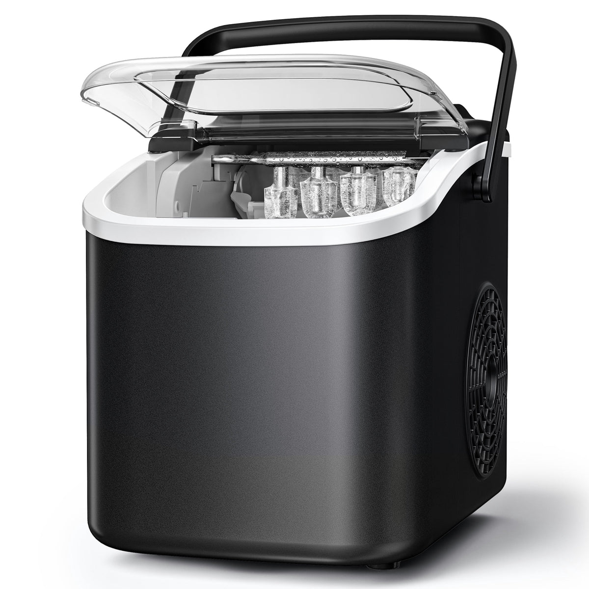 Goosiay Countertop Ice Maker, 26lbs Portable Small Ice Makers with Handle, 8 Cubes in 6 Mins, 2 Size of Bullet Ice, Self-Cleaning Mini Ice Machine for Home, Kitchen, RV, Camping, Black