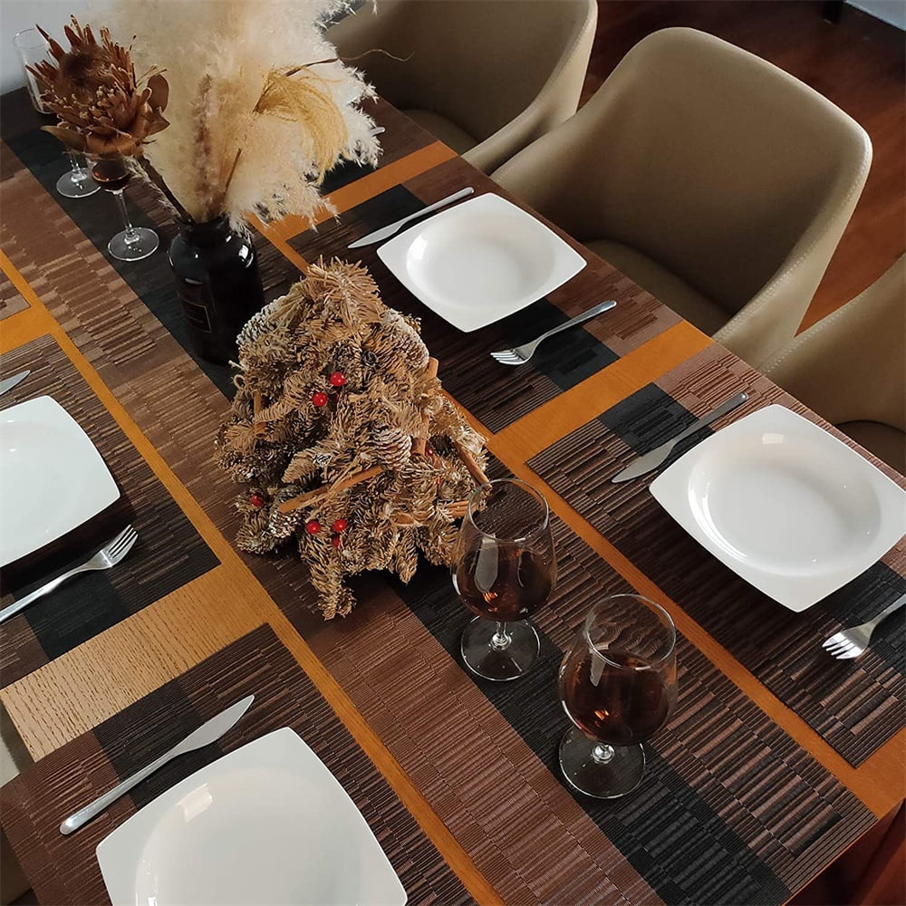 6pcs Placemats PVC Place Mats and Coasters Washable Non-Slip Heat Resistant Table Mats for Kitchen Dining Table Home Restaurant 12"×18", Sliver