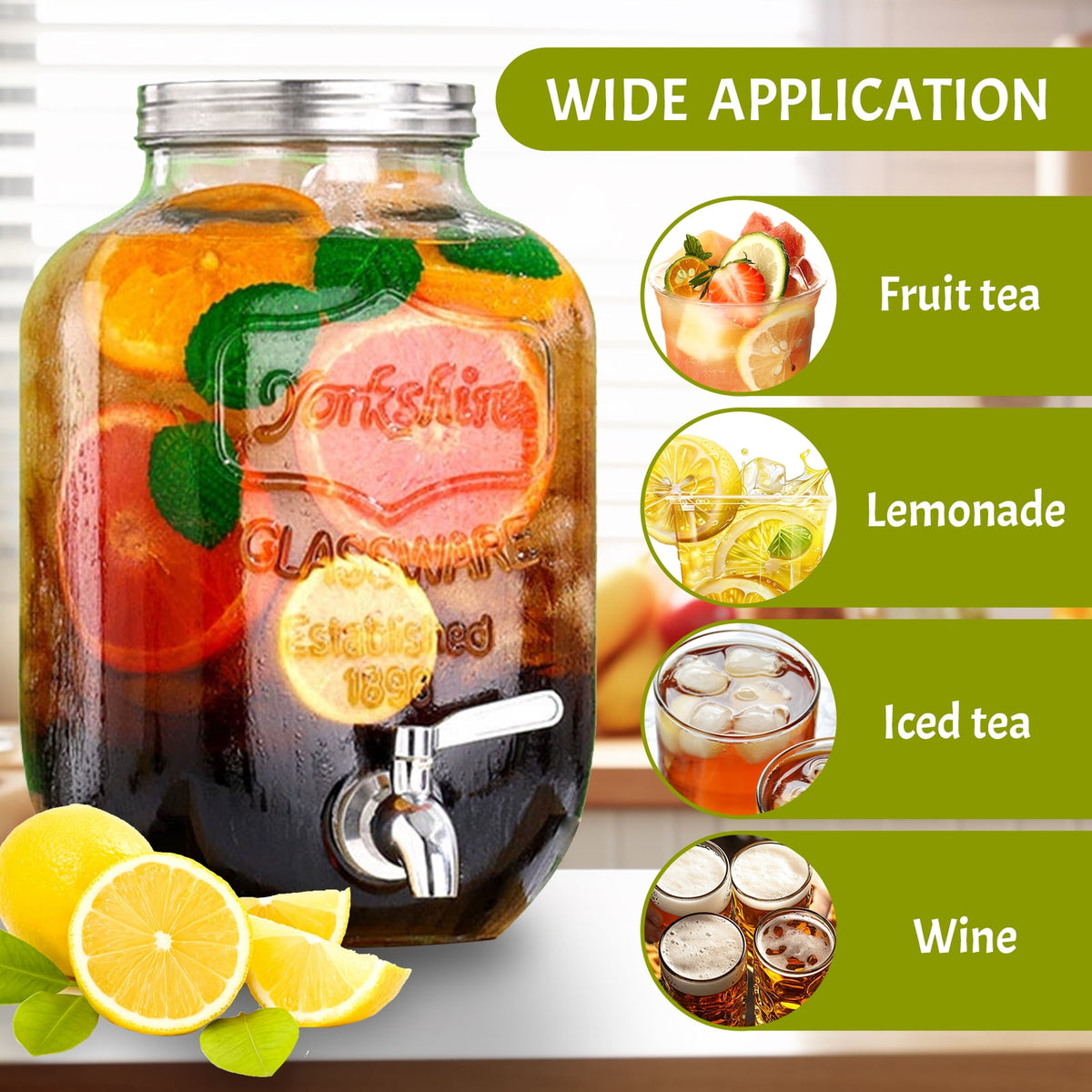 Soulgenix 2 Gallon Glass Drink Dispenser Set, Drink Dispensers for Parties Beverage Dispenser with Stand and Stainless Steel Spigot for Juice, Fruit Tea and Lemonade