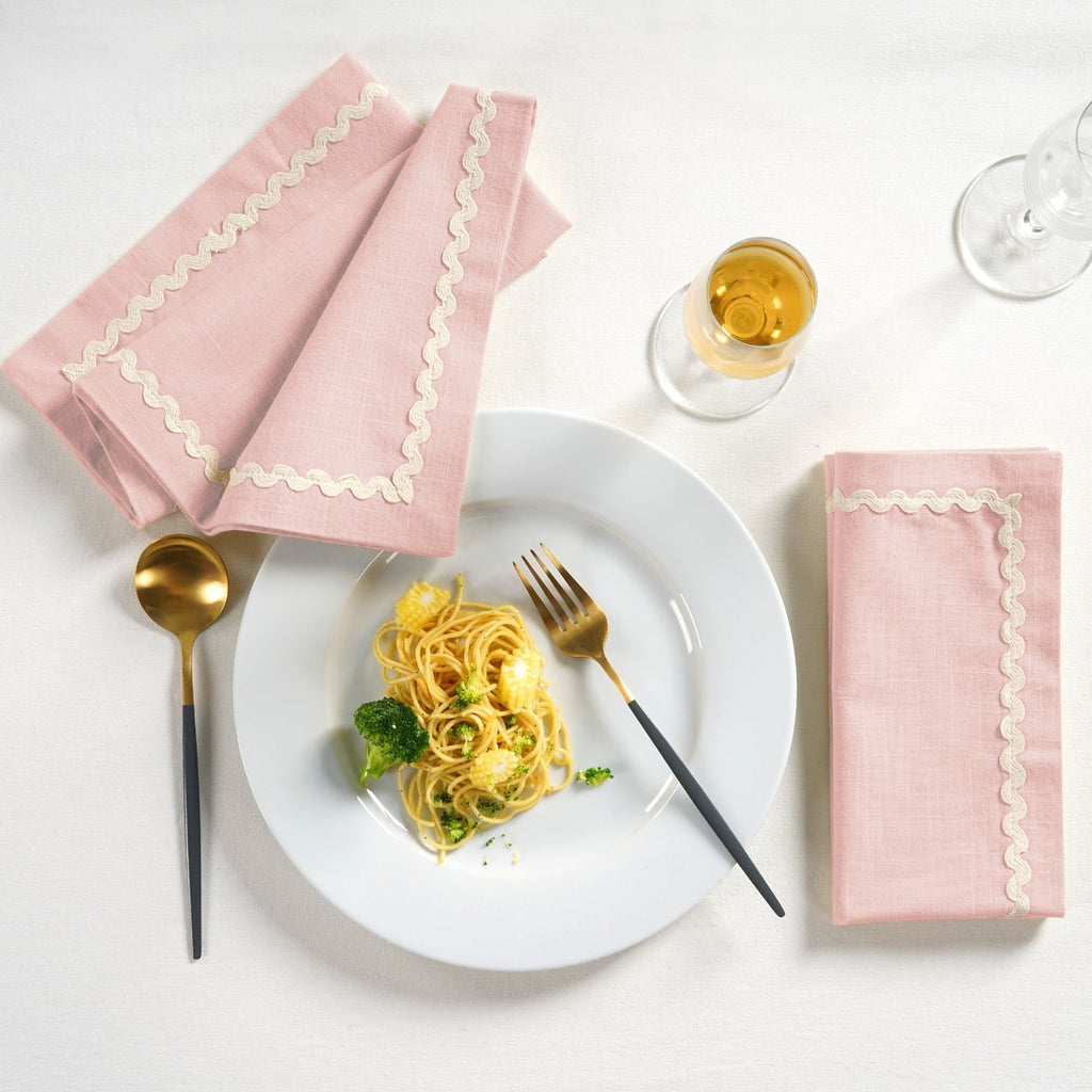 Fingercraft Cloth Napkin, Soft Quality Cotton Linen Blend Fabric, Dinner Napkins with Premium White Lace, 6 Pack, 20”x20” Aqua