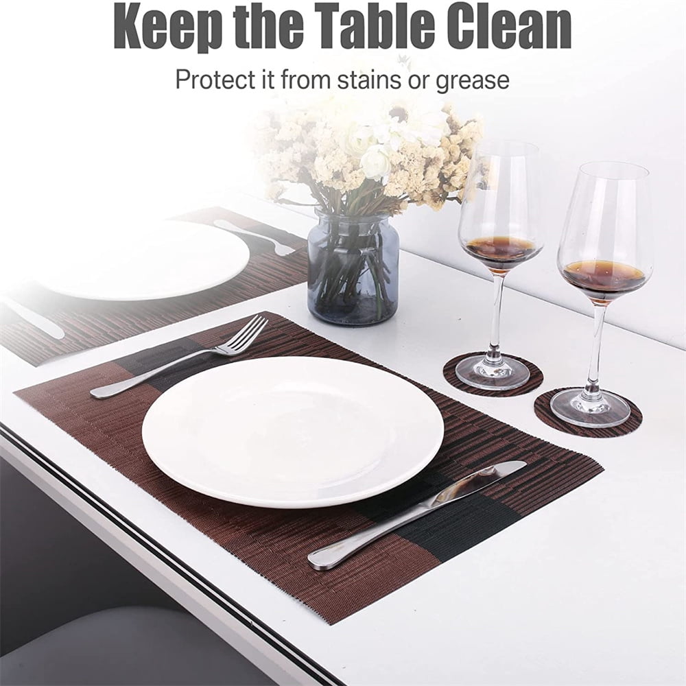 6pcs Placemats PVC Place Mats and Coasters Washable Non-Slip Heat Resistant Table Mats for Kitchen Dining Table Home Restaurant 12"×18", Sliver