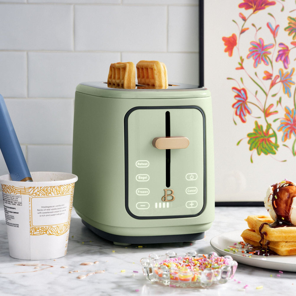 Beautiful 2 Slice Toaster with Touch-Activated Display, Thyme Green by Drew Barrymore