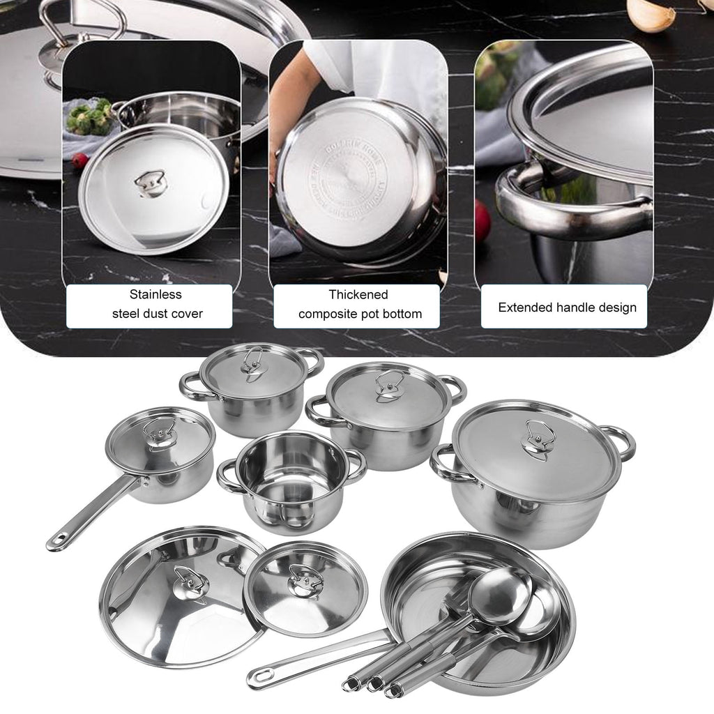15 Piece Stainless Steel Cookware Set, Pots and Pans Set with Lids Non Toxic, Kitchen Induction Cookware with Utensil Sets For Oven & Dishwasher ,Heavy Premium Kitchen Cooking