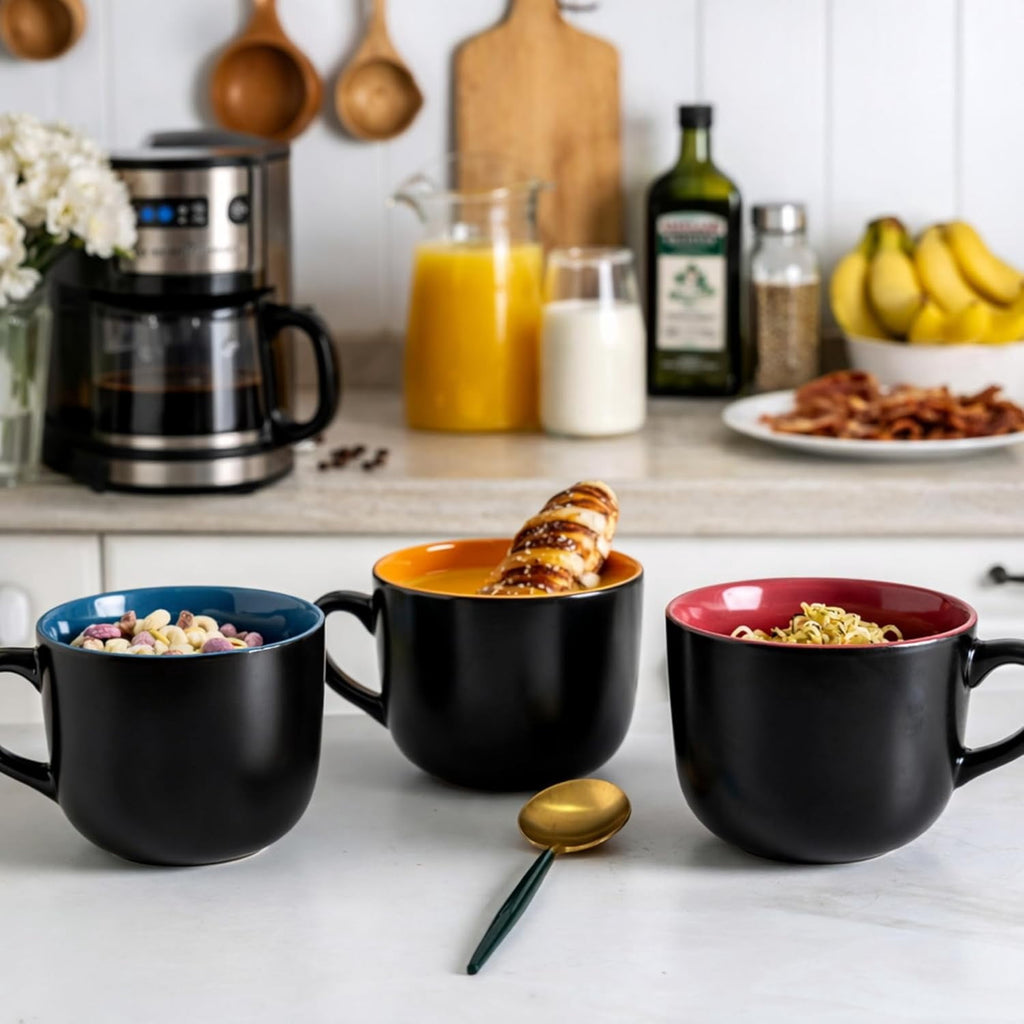 AmorArc 24 oz Soup Mugs with Handles, Jumbo Ceramic Bowls Mugs Set with handles for Coffee Cereal Cappuccino Snacks, Microwave&Dishwasher safe Soup Cups for Meal-Multicolor