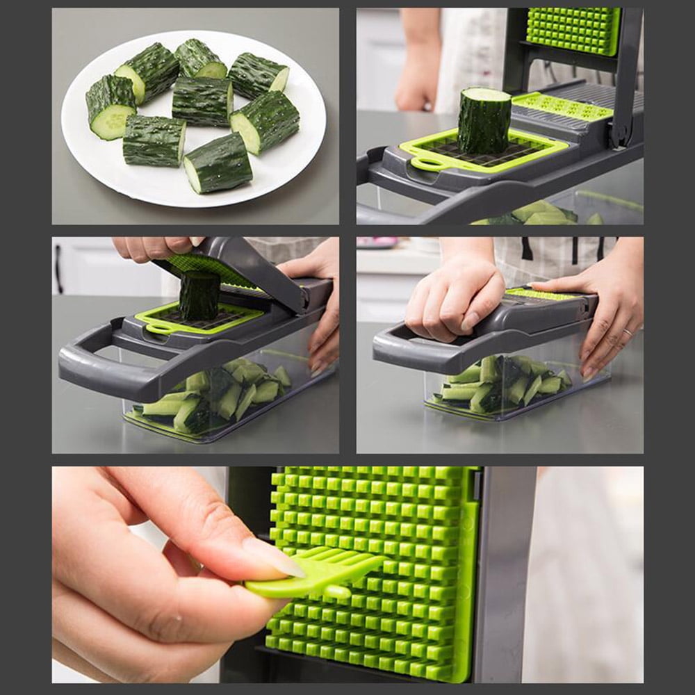 Cowin Vegetable Chopper, 14 in 1 Veggie Chopper, Multifunctional Food Cutter with Container 8 Blades