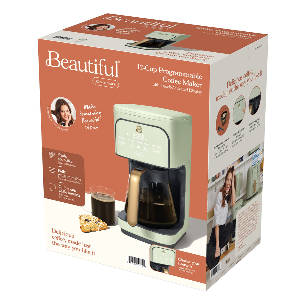 Beautiful 12 cup Programmable Coffee Maker, Thyme Green by Drew Barrymore